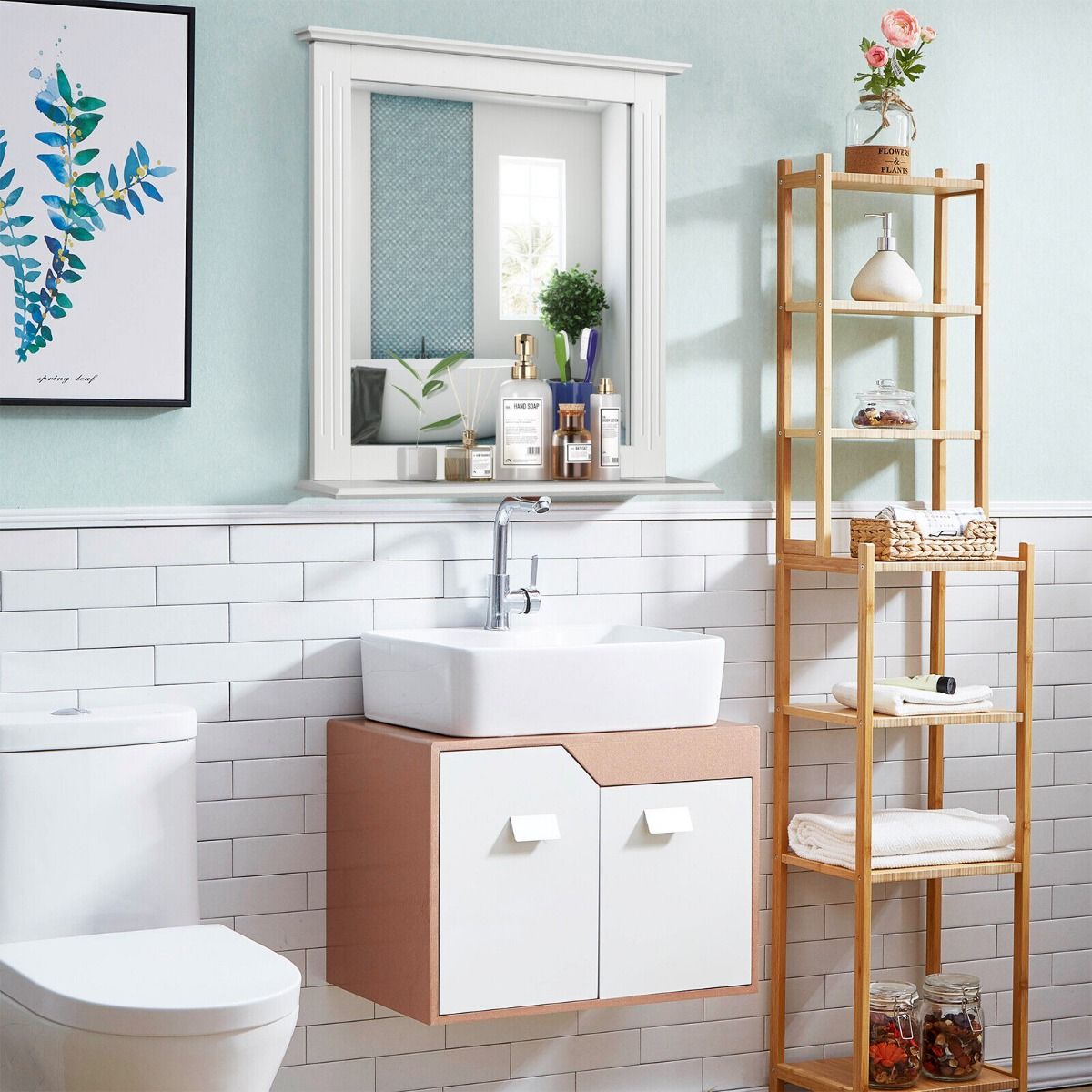 Modern Wall-mounted Rectangular Bathroom Mirror with Storage Shelf